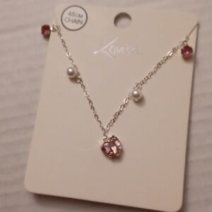 4/$60 New Pink Heart Bejeweled Necklace